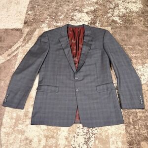 Ermenegildo Zegna Trofeo Blazer Mens 48L Gray Windowpane Plaid Wool Two-Button